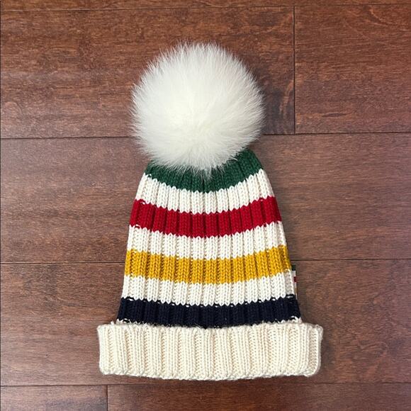 Hudson\'s Bay Company Adult Multicolored Striped Pompom Toque, Wool Blend